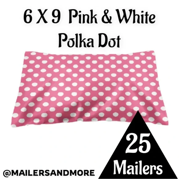 25 6X9 Poly Mailers Pink & White Polka Dot, Shipping Envelopes, PRICE IS FIRM - Picture 3 of 3